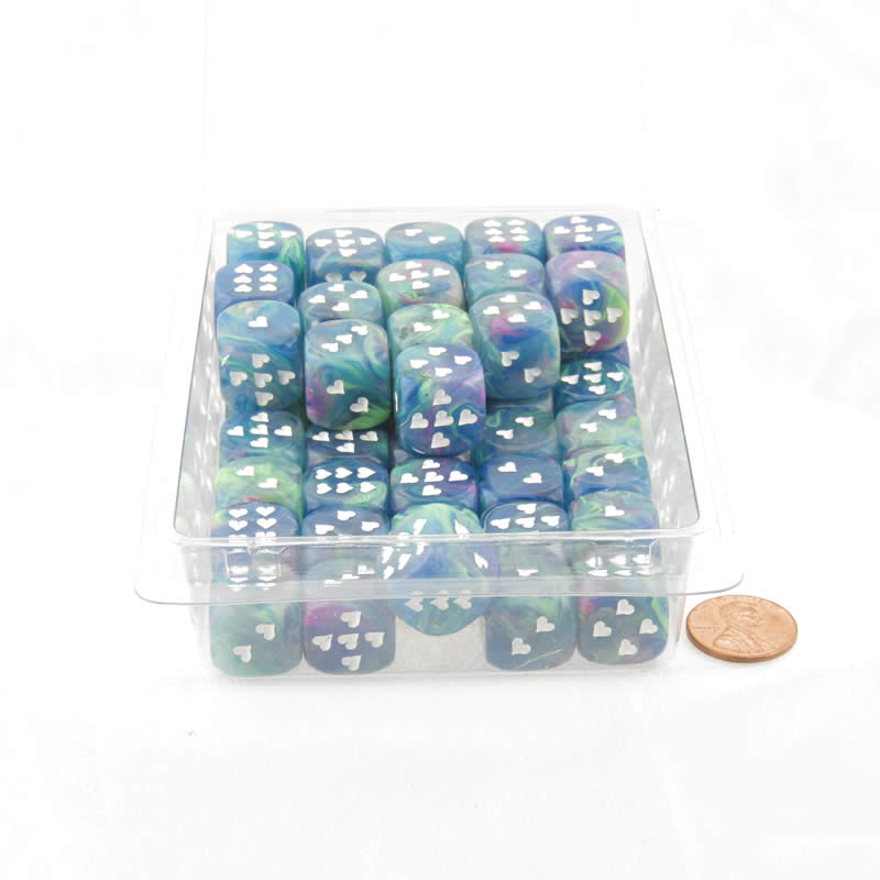 WCXXH6004E50 Waterlily Festive Dice with White Hearts D6 16mm (5/8in) Pack of 50 Main Image