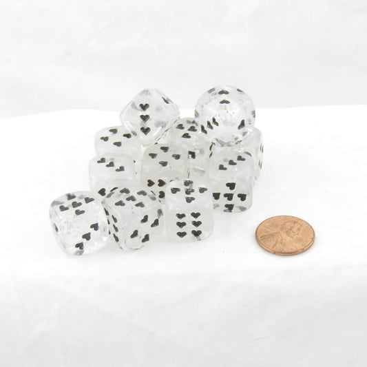 WCXXM0601E12 White Cirrus Dice with Black Hearts D6 16mm (5/8in) Pack of 12 Main Image