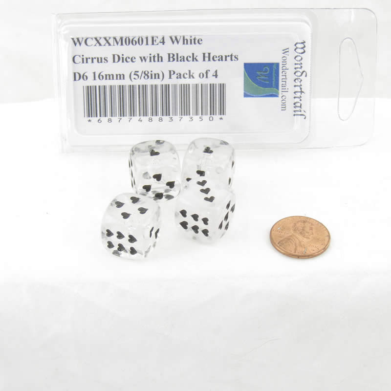 WCXXM0601E4 White Cirrus Dice with Black Hearts D6 16mm (5/8in) Pack of 4 2nd Image