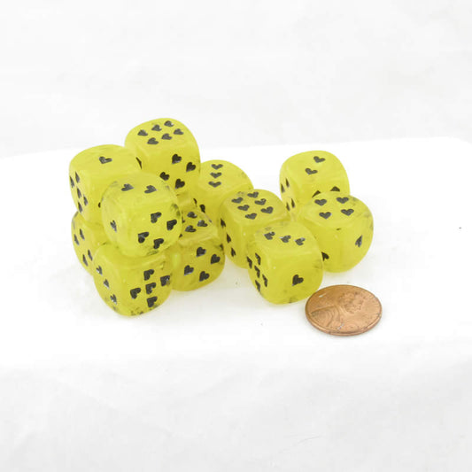 WCXXM0602E12 Yellow Cirrus Dice with Black Hearts D6 16mm (5/8in) Pack of 12 Main Image