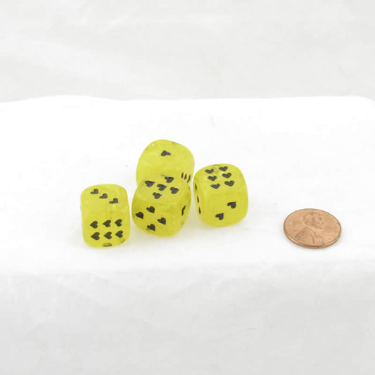 WCXXM0602E4 Yellow Cirrus Dice with Black Hearts D6 16mm (5/8in) Pack of 4 Main Image