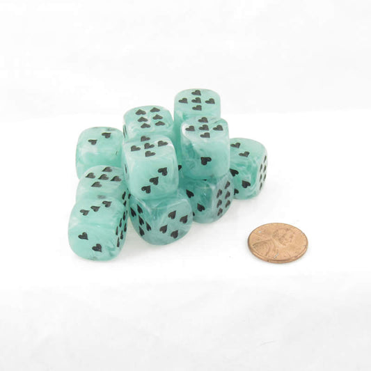 WCXXM0605E12 Green Cirrus Dice with Black Hearts D6 16mm (5/8in) Pack of 12 Main Image