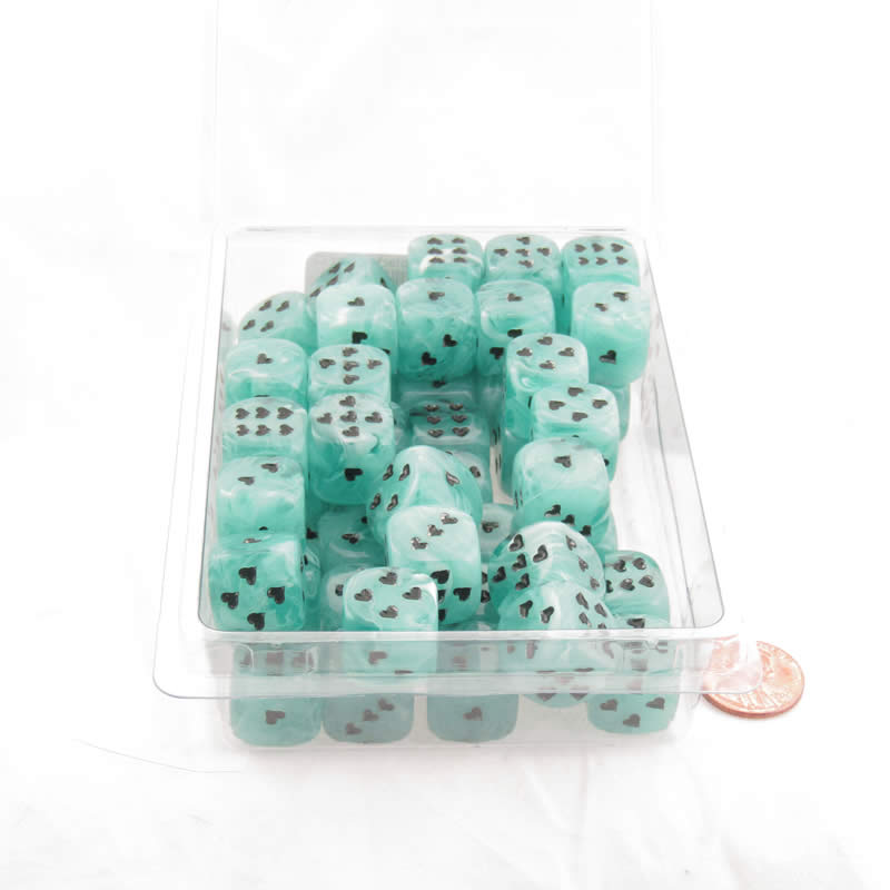 WCXXM0605E50 Green Cirrus Dice with Black Hearts D6 16mm (5/8in) Pack of 50 Main Image