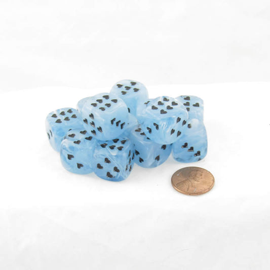 WCXXM0606E12 Ligt Blue Cirrus Dice with Black Hearts D6 16mm (5/8in) Pack of 12 Main Image