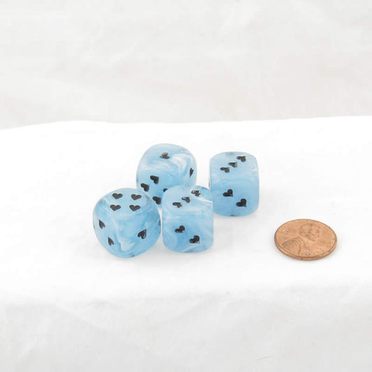 WCXXM0606E4 Ligt Blue Cirrus Dice with Black Hearts D6 16mm (5/8in) Pack of 4 Main Image