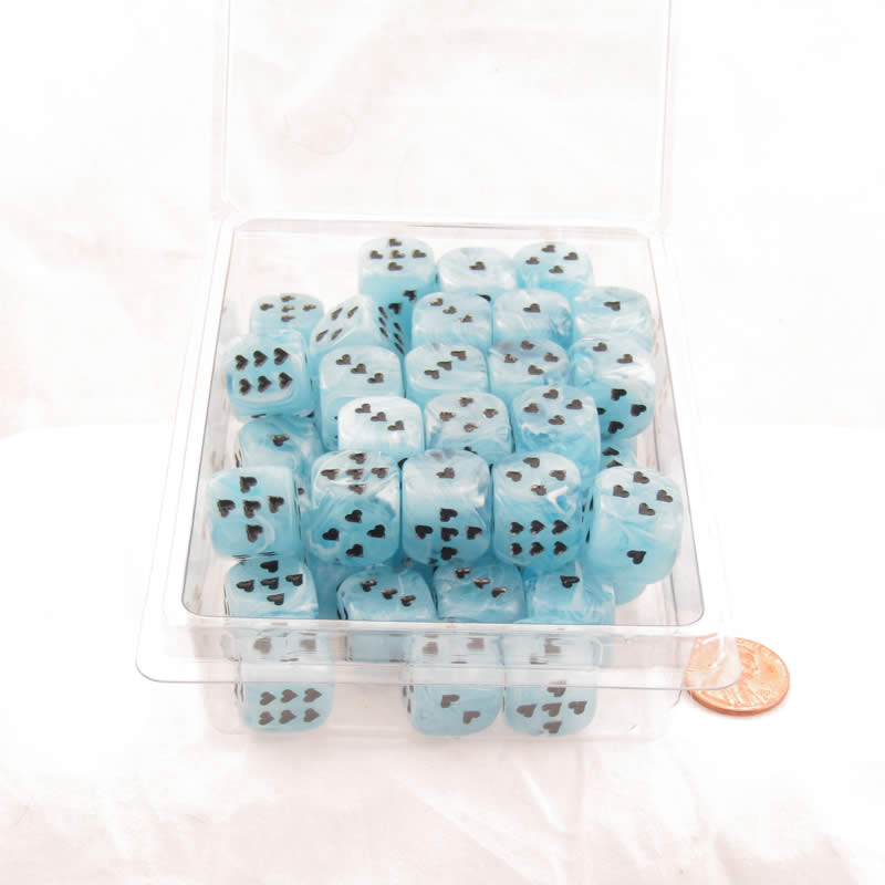 WCXXM0606E50 Ligt Blue Cirrus Dice with Black Hearts D6 16mm (5/8in) Pack of 50 Main Image