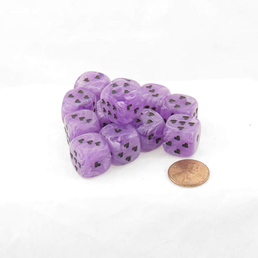 WCXXM0607E12 Purple Cirrus Dice with Black Hearts D6 16mm (5/8in) Pack of 12 Main Image