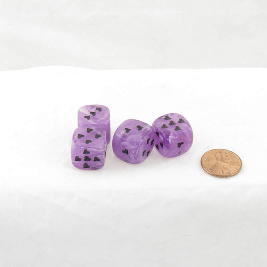 WCXXM0607E4 Purple Cirrus Dice with Black Hearts D6 16mm (5/8in) Pack of 4 Main Image