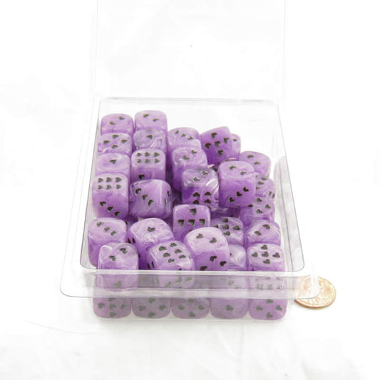 WCXXM0607E50 Purple Cirrus Dice with Black Hearts D6 16mm (5/8in) Pack of 50 Main Image