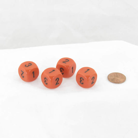 WCXXQ0303E4 Orange Opaque Dice Black Numbers D3 (D6 1-3 Twice) 16mm Main Image