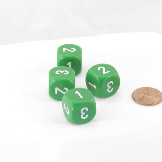 WCXXQ0305E4 Green Opaque Dice White Numbers D3 (D6 1-3 Twice) 16mm Pack of 4 Main Image