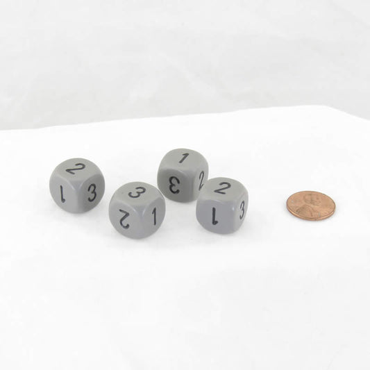 WCXXQ0310E4 Gray Opaque Dice Black Numbers D3 (d6 1-3 Twice) 16mm Pack of 4 Main Image