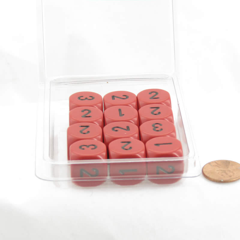 WCXXQ0314E12 Red Opaque Dice Black Numbers D3 (D6 1-3 Twice) 16mm Pack of 12 Main Image
