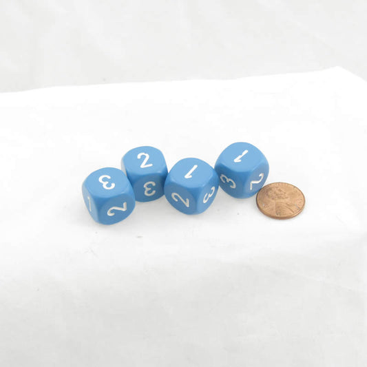 WCXXQ0316E4 Light Blue Opaque Dice White Numbers D3 (D6 1-3 Twice) 16mm Pack of 4 Main Image