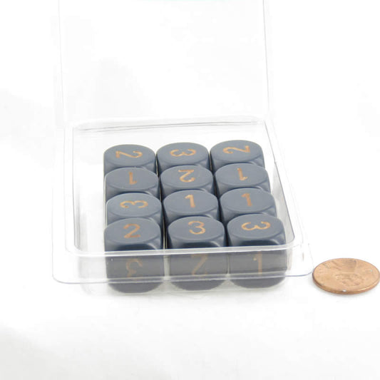 WCXXQ0326E12 Dusty Blue Dice Gold Numbers D3 (d6 1-3 Twice) 16mm Pack of 12 Main Image