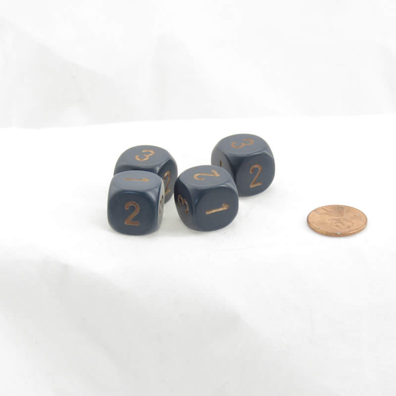 WCXXQ0326E4 Dusty Blue Dice Gold Numbers D3 (D6 1-3 Twice) 16mm Pack of 4 Main Image