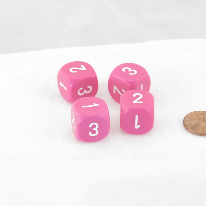 WCXXQ0344E4 Pink Dice White Numbers D3 (d6 1-3 Twice) 16mm Pack of 4 Main Image