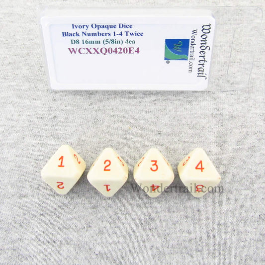 WCXXQ0420E4 Ivory Dice Red Numbers D8 No. 1-4 Twice 16mm Pack of 4 Main Image