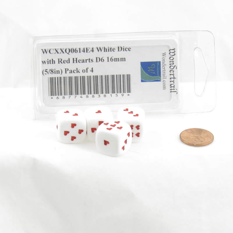 WCXXQ0614E4 White Dice with Red Hearts D6 16mm (5/8in) Pack of 4 2nd Image
