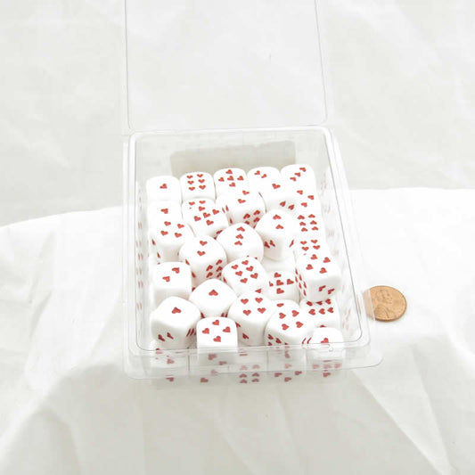 WCXXQ0614E50 White Dice with Red Hearts D6 16mm (5/8in) Pack of 50 Main Image