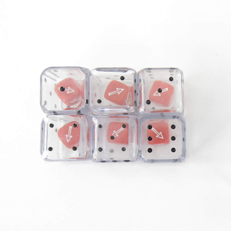 WCXXQ0629E6 Clear Double Dice Red Arrow Dice Inside Clear D6 25mm Pack of 6 Main Image