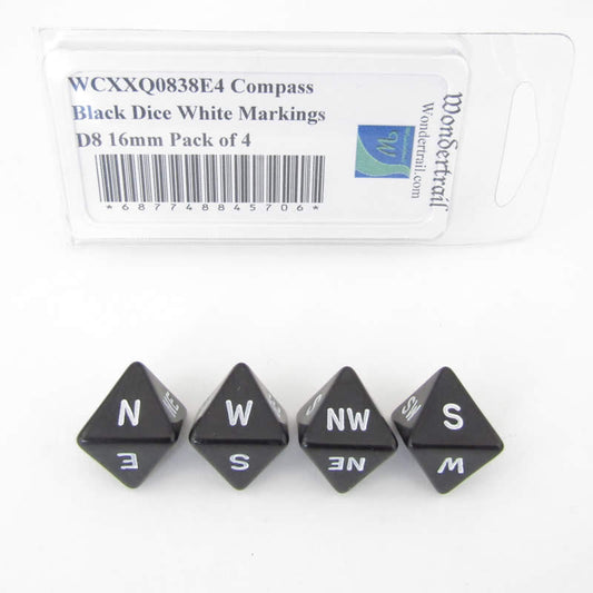 WCXXQ0838E4 Compass Black Dice White Markings D8 16mm Pack of 4 Main Image