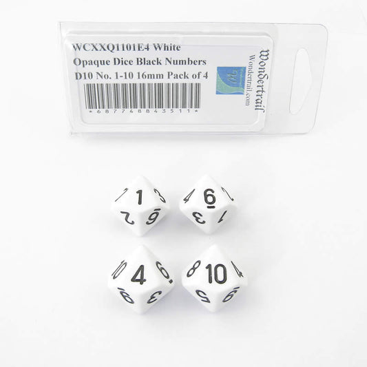 WCXXQ1101E4 White Opaque Dice Black Numbers D10 No. 1-10 16mm Pack of 4 Main Image