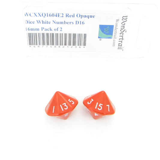 WCXXQ1604E2 Red Opaque Dice White Numbers D16 16mm Pack of 2 Main Image