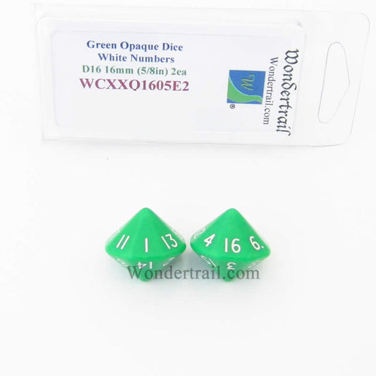 WCXXQ1605E2 Green Opaque Dice White Numbers D16 16mm Pack of 2 Main Image