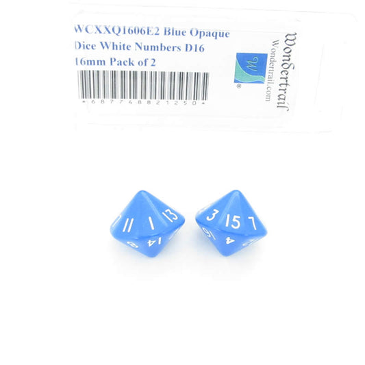 WCXXQ1606E2 Blue Opaque Dice White Numbers D16 16mm Pack of 2 Main Image