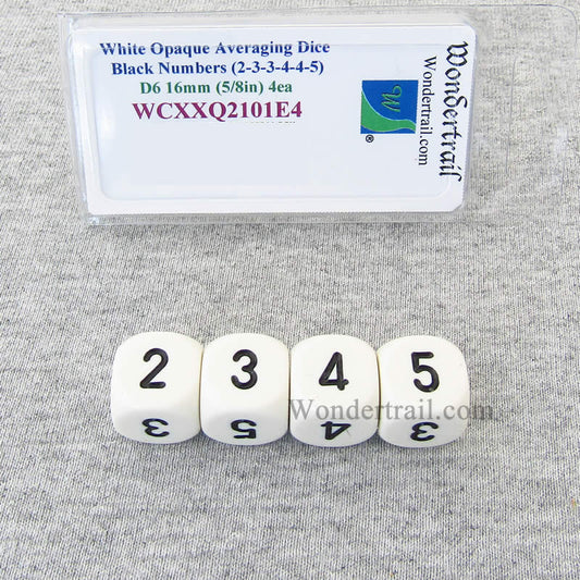 WCXXQ2101E4 White Opaque Dice Black Numbers D6 Averaging Dice 16mm Pack of 4 Main Image