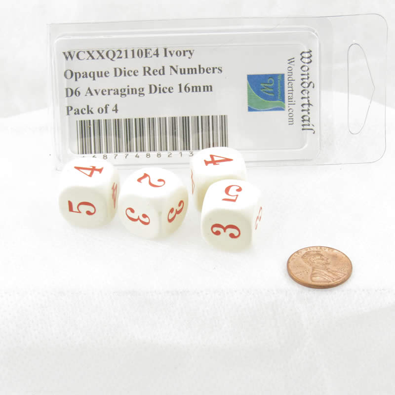 WCXXQ2110E4 Ivory Opaque Dice Red Numbers D6 Averaging Dice 16mm Pack of 4 2nd Image