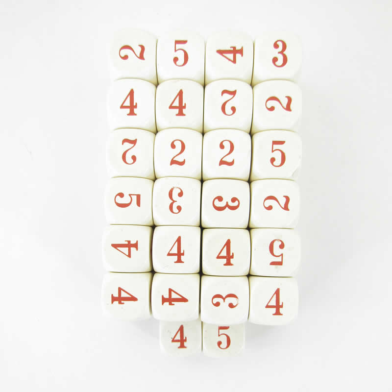 WCXXQ2110E50 Ivory Opaque Dice Red Numbers D6 Averaging Dice 16mm Pack of 50 Main Image