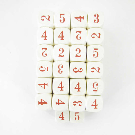 WCXXQ2110E50 Ivory Opaque Dice Red Numbers D6 Averaging Dice 16mm Pack of 50 Main Image