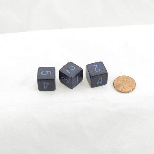 WKP00102E3 Cobalt Elemental Dice with Blue Numbers D6 16mm Pack of 3 Main Image