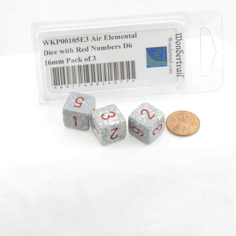 WKP00105E3 Air Elemental Dice with Red Numbers D6 16mm Pack of 3 2nd Image