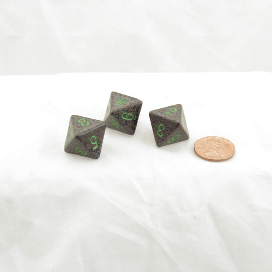 WKP00121E3 Earth Elemental Dice Green Numbers D8 16mm Pack of 3 Main Image
