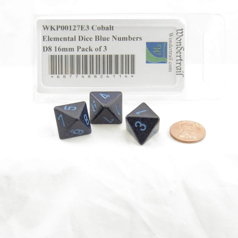 WKP00127E3 Cobalt Elemental Dice Blue Numbers D8 16mm Pack of 3 2nd Image