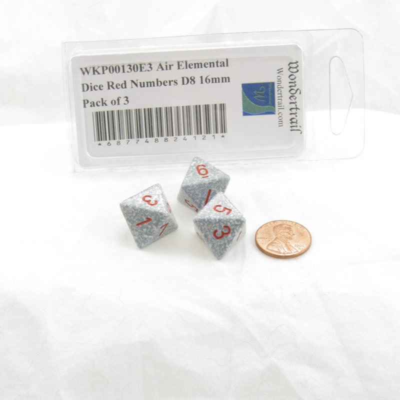WKP00130E3 Air Elemental Dice Red Numbers D8 16mm Pack of 3 2nd Image