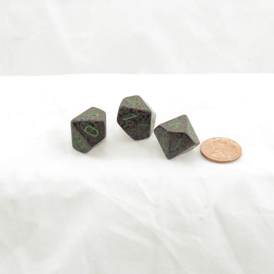 WKP00146E3 Earth Elemental Dice Green Numbers D10 16mm Pack of 3 Main Image