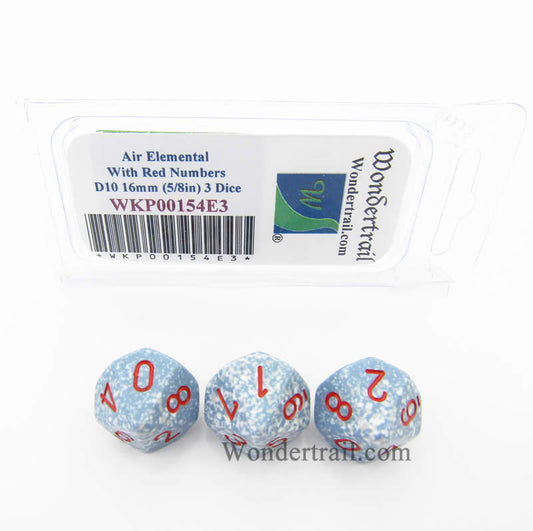 WKP00154E3 Air Elemental Dice Red Numbers D10 16mm Pack of 3 Main Image