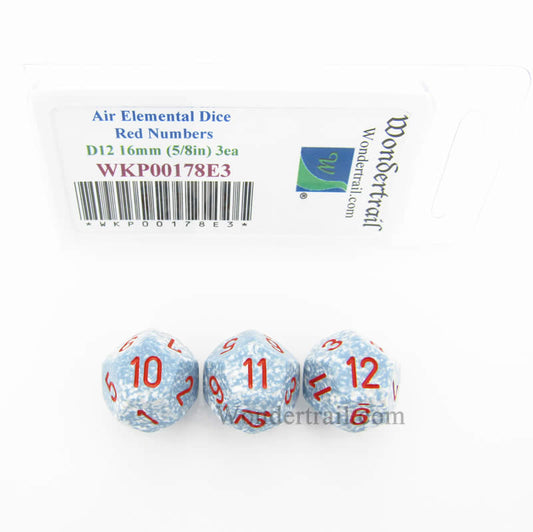 WKP00178E3 Air Elemental Dice Red Numbers D12 16mm Pack of 3 Main Image