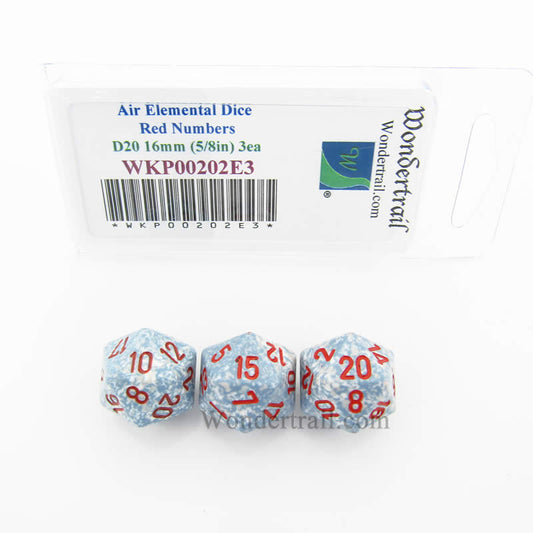 WKP00202E3 Air Elemental Dice with Red Numbers D20 16mm Pack of 3 Main Image