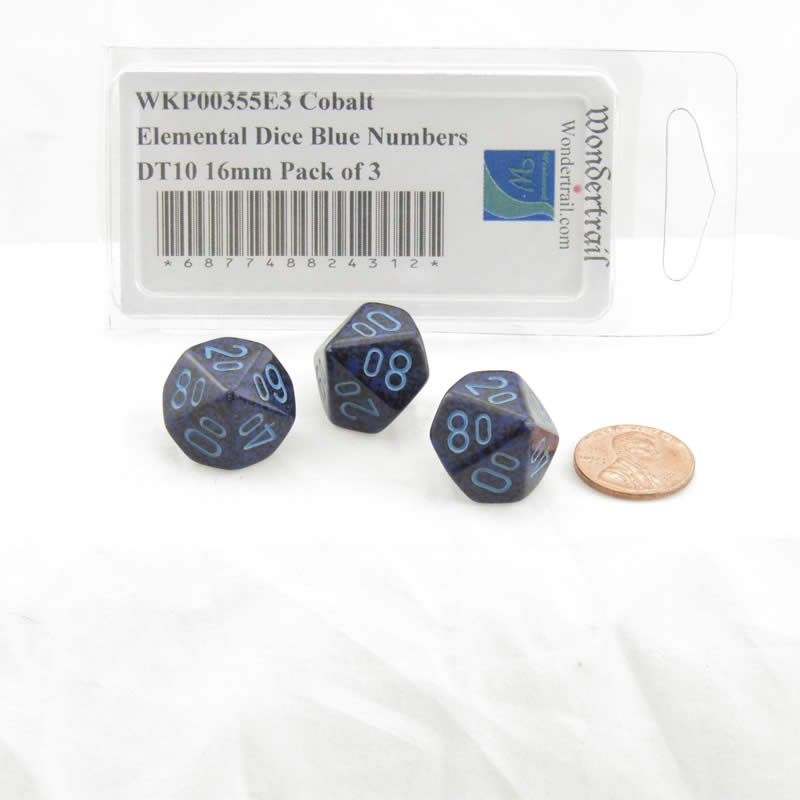WKP00355E3 Cobalt Elemental Dice Blue Numbers DT10 16mm Pack of 3 2nd Image
