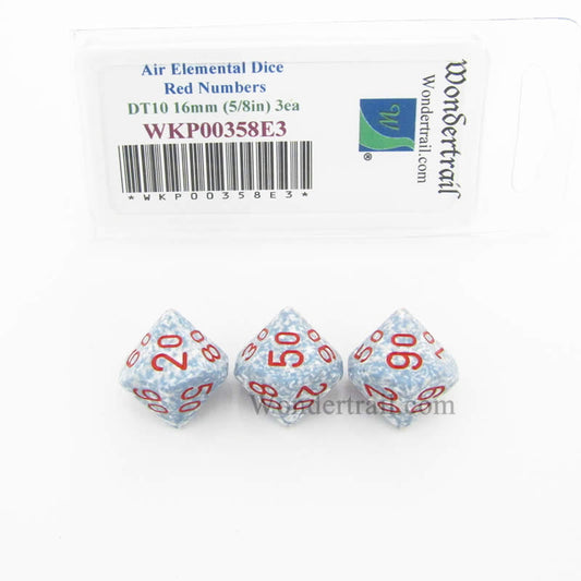 WKP00358E3 Air Elemental Dice Red Numbers DT10 16mm Pack of 3 Main Image