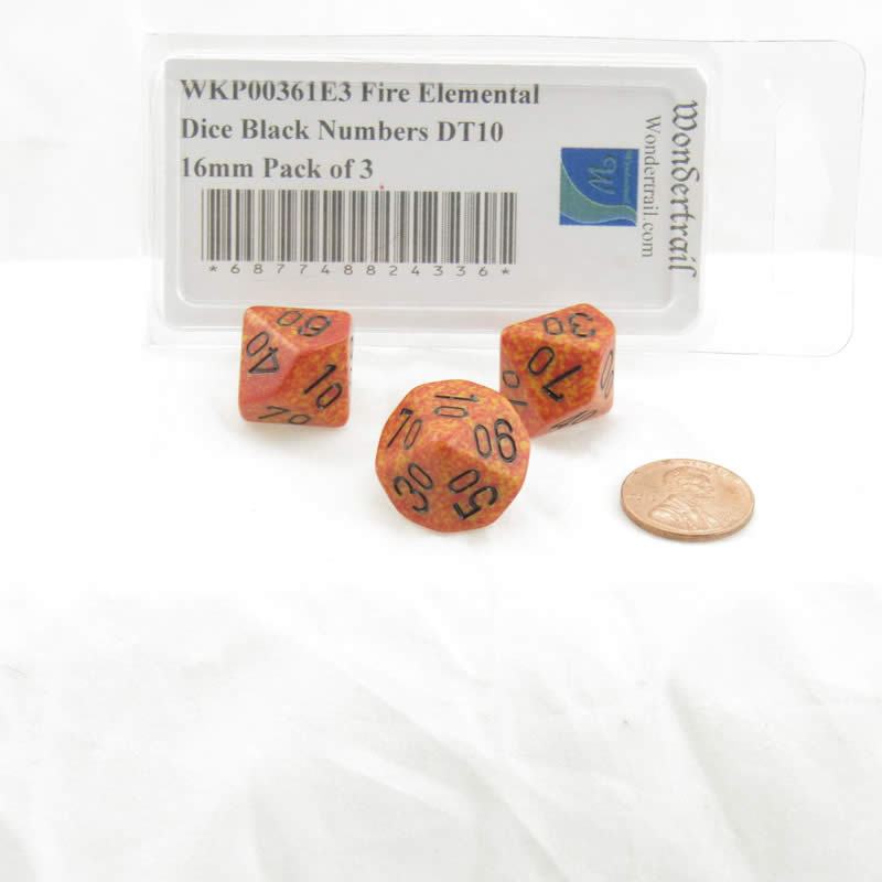 WKP00361E3 Fire Elemental Dice Black Numbers DT10 16mm Pack of 3 2nd Image