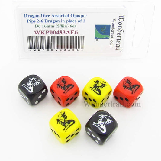 WKP00483AE6 Dragon Dice D6 Assorted Colors Opaque 16mm Set of 6 Main Image