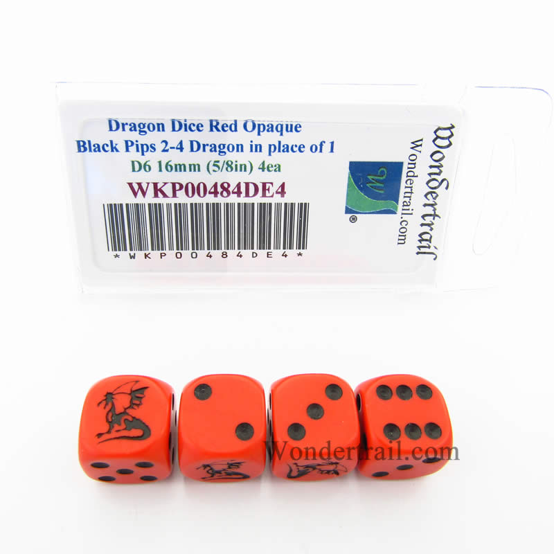 WKP00484DE4 Dragon Dice Red Opaque Black Pips D6 16mm Set of 4 Main Image