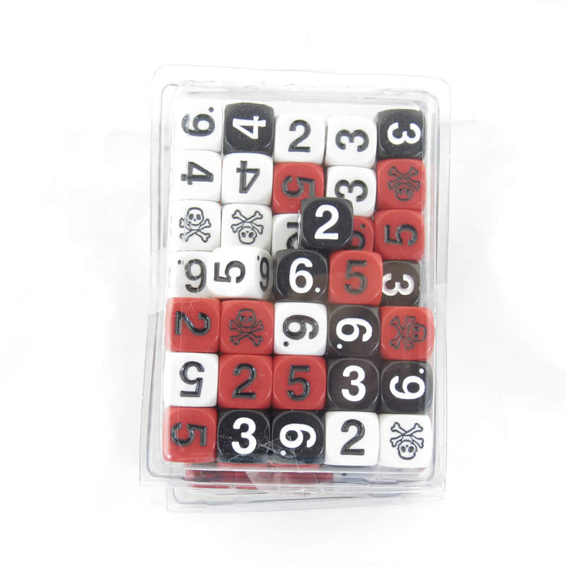 WKP00524B1 White Black Red Opaque Assorted Skull Dice D6 16mm Set of 100 2nd Image