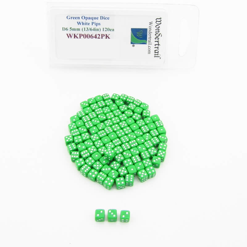 WKP00642PK Green Opaque Dice White Pips D6 5mm (13/64in) Pack of 120 Main Image